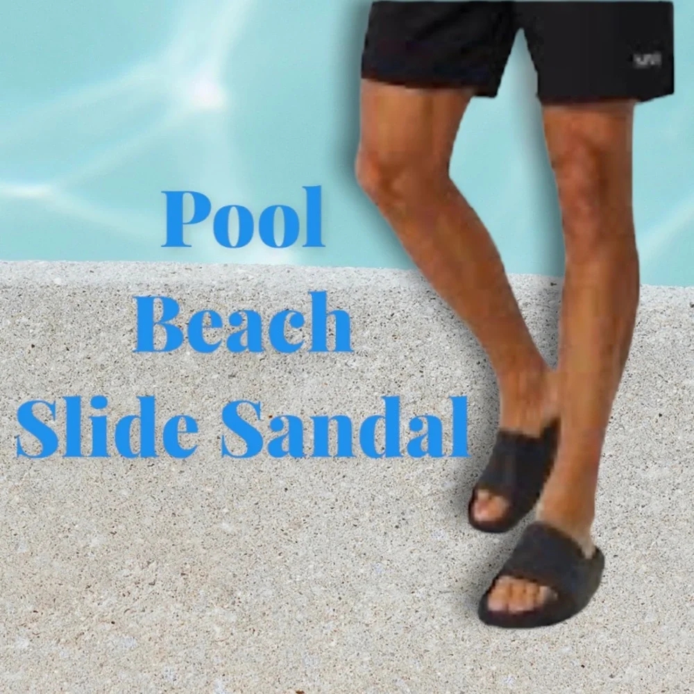 Black Rubber Slip On Sandal Smooth Comfort Cushion Insole Grip Outer Sole Mens 9